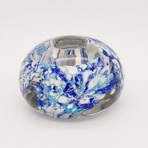 The Millefiori Collection Candle Holder Light Catcher Glass Blue Hand Blown